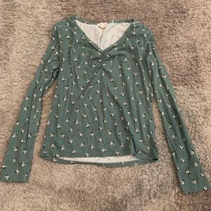 Green Sage Floral Print Top